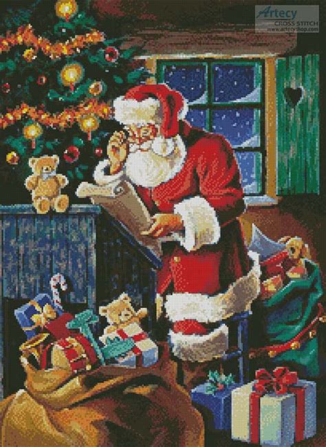 Artecy Cross Stitch Santa Checking The List Cross Stitch Pattern To Print Online