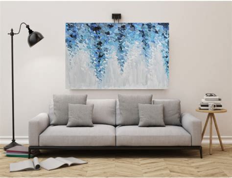 Abstract Painting On Canvas Original Acrylic Blue Grey Wall Art Canvas