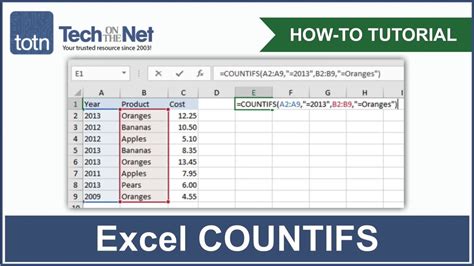 How To Use The Countifs Function In Excel Youtube