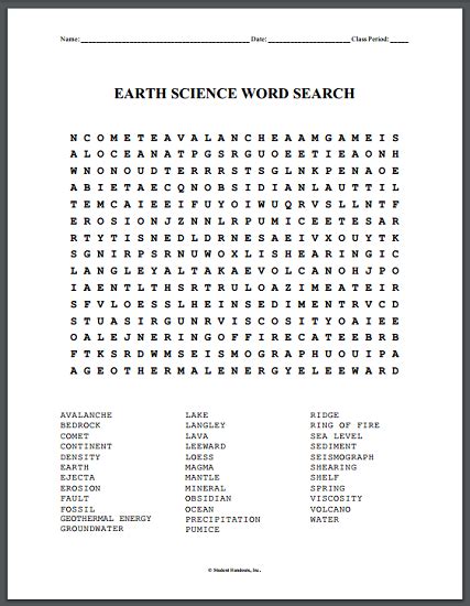 Earth Science Word Search Puzzle Student Handouts Science Words