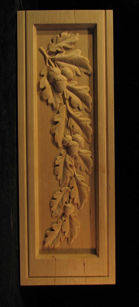 Wood Carved Panel Oak Leaves And Acorns Simple Wood Carving Wood