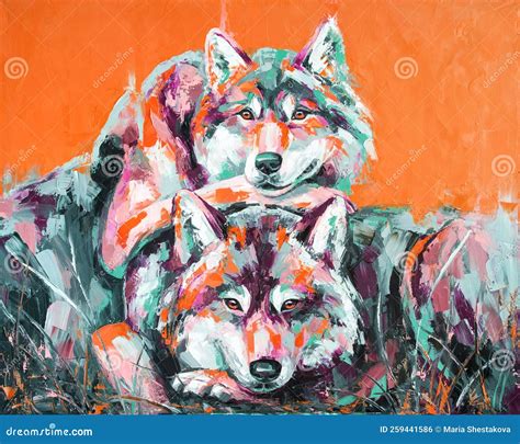 Oil Wolf Portrait Painting In Multicolored Tones Stock Photo Image