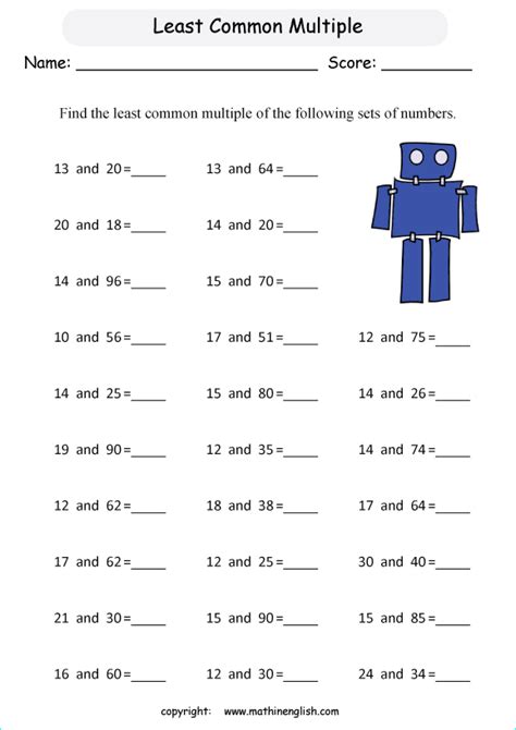 Finding The Least Common Multiple Of Two Numbers Worksheet