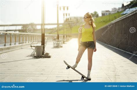 Teenage Girl With Skateboard Stock Photo Image Of Skate