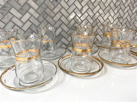 Turkish Tea Glasses And Saucers Set Of Pasabahce Made Etsy