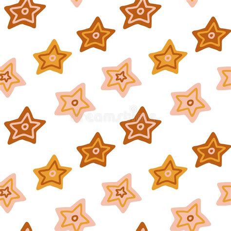 Vector Seamless Pattern With Boho Style Stars On White Stock Vector