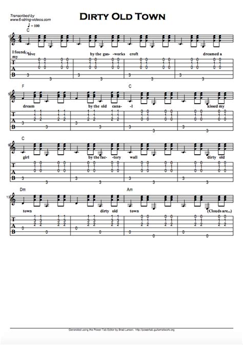 Guitar Tabs Guitar Tabs And Song Sheet For Dirty Old Town