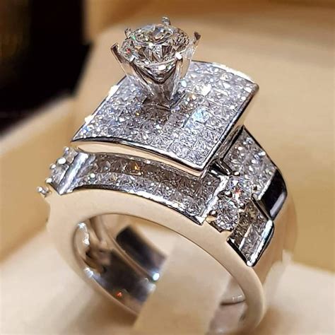 10k gold over sterling silver 1/4 ctw diamond wedding band. New Arrival 2pc/set Crystal Around Silver Classic Rings ...