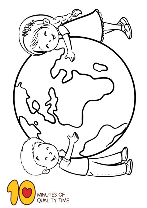 Earth Day Coloring Page Kids Hugging Earth Earth