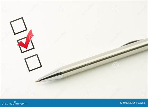 Survey Template Questionnaire Choice Marked Check Box With A Pen On