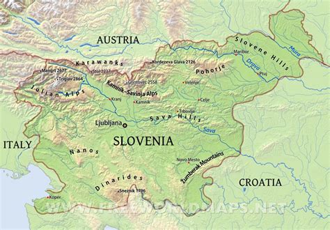 Ai, eps, pdf, svg, jpg, png archive size: Slovenia Physical Map