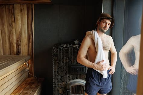 Premium Photo Portrait Of Handsome Man In Sauna