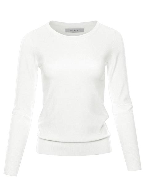 A2y Womens Fitted Crew Neck Long Sleeve Pullover Classic Sweater White