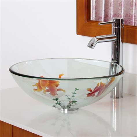 Check spelling or type a new query. ELITE Bathroom Clear Koi Fish Glass Vessel Sink & Chrome ...