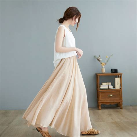 Women S Flowy Circle Maxi Skirt Plus Size Cotton Linen Etsy