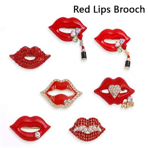 buy red rhinestone lip brooch female sexy mouth shaped brooch pin jewelry at affordable prices