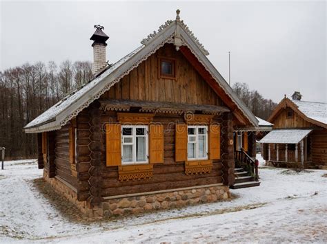 Belarusian Hinterland Old Ethnic Village Elements Of Wooden Huts Stock