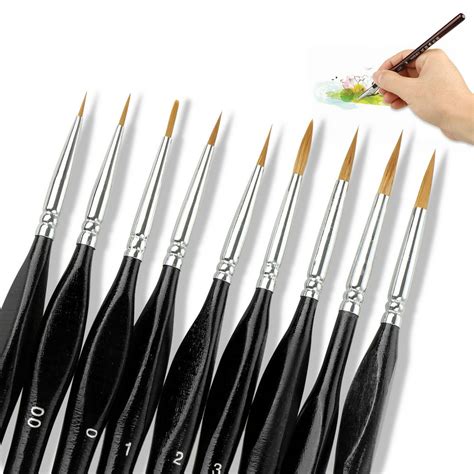 Micro Detail Paint Brush Set9 Pack Sable Hair Tiny Professional