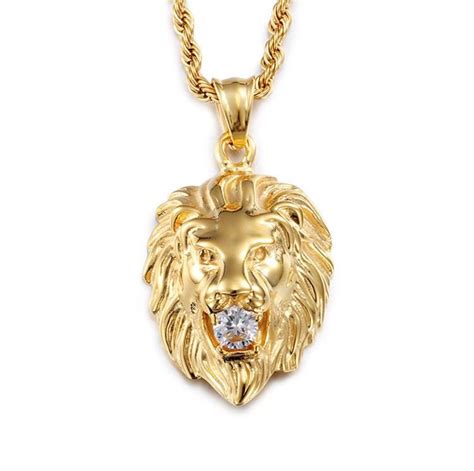 This Stunning Gold Plated Lion Head Is Holding A Beautiful Cz Diamond Between Its Jaws To