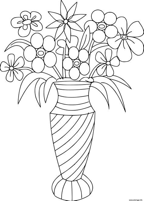Coloriage gratuit d'un joli bouquet de fleurs à imprimer et à colorier. Coloriage bouquet de fleurs variees dans un vase ...