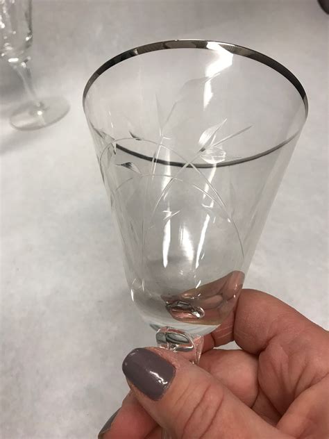 Vintage Lot 6 Etched Leaves Crystal Wine Glasses Silver Rim Etsy