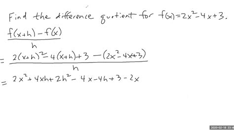Find The Difference Quotient For A Quadratic Function Youtube