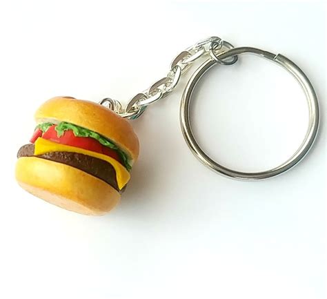 Cheeseburger Keychain Polymer Clay Food Jewelry Miniature Etsy