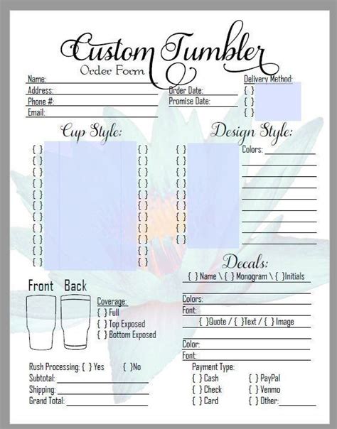 DIY Editable Custom Tumbler Order Form in PDF Great for Those - Etsy