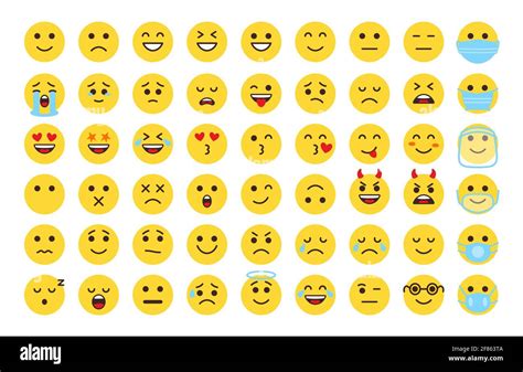 Emoji Face Icon Set Different Type Flat Emoticon Smile Collection