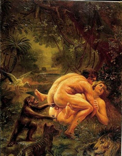 секс мужчины с толстой голой теткой в джунглях среди животных рисунок