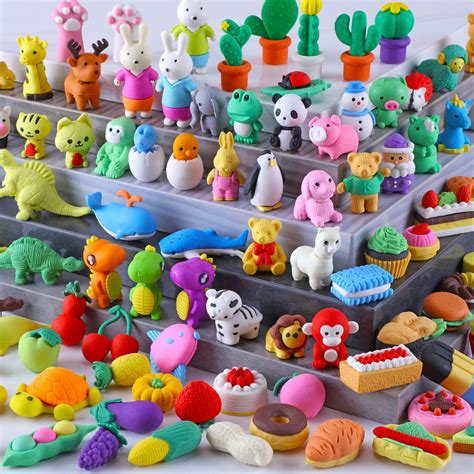 Buy 100 Pack Animal Erasers For Kids Pets For Classroom 3d Bulk Mini