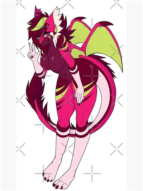 Pink Brown And Green Naked Winged Anthro Furry Dragon Photographic