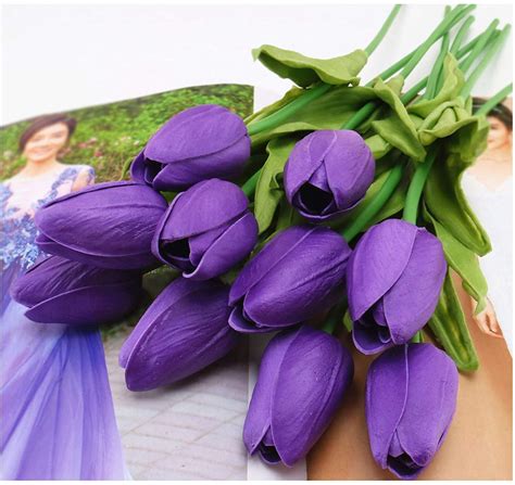 20pcs dark purple real touch tulip artificial pu tulips purple etsy