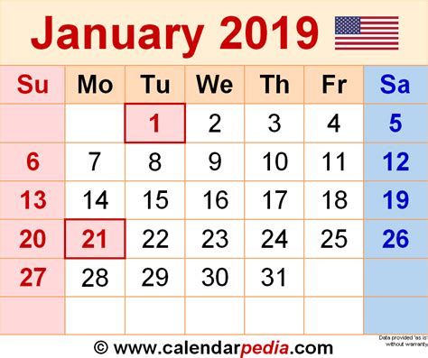 Calendar January 2019 Uk With Excel Word And Pdf Templates Riset