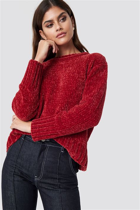 Chenille Knitted Sweater Red Na