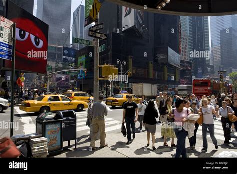 Street Scene On Times Square Broadway Downtown Manhattan New York