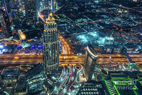 Aerial View Of Dubai At Night Photograph By Delphimages Photo Creations