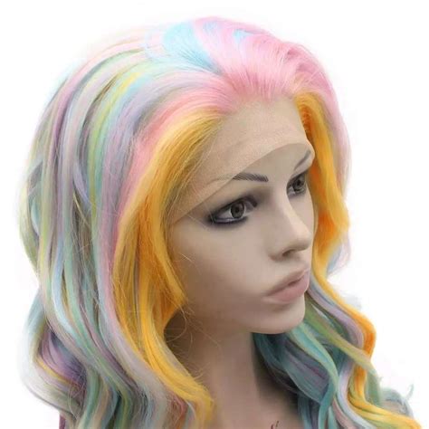 Long Wavy Synthetic Rainbow Color Lace Front Wig Iwonawig