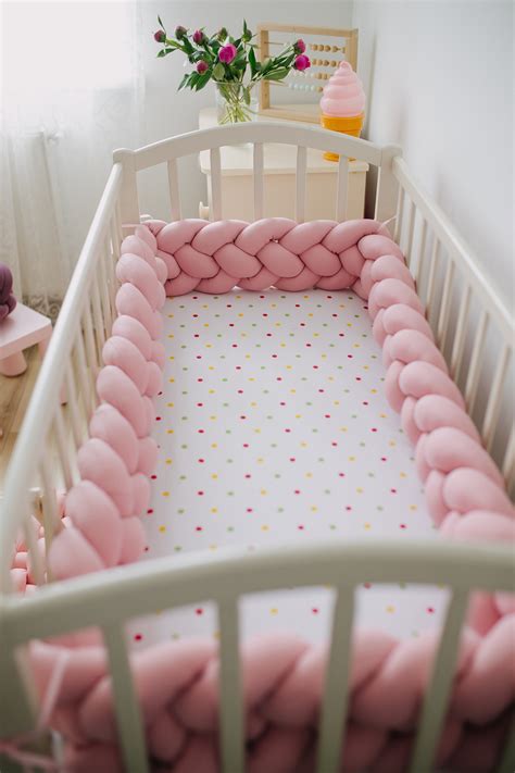 DOUBLE braided crib bumper pink Mini crib bedding for girl Cot | Etsy