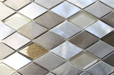 Yaletown Diamond Brushed Aluminum And Glass Mosaic Tiles Rocky Point