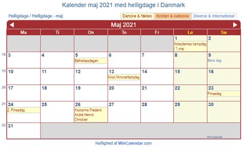 Danmark Kalender Til Udskrivning Maj 2021