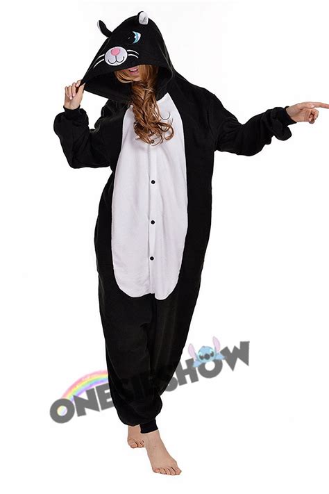 This onesie features a cream and green color scheme, with adorable trees all throughout the cotton fabric. Black Cat Kigurumi Onesie Pajamas Polar Fleece Animal ...