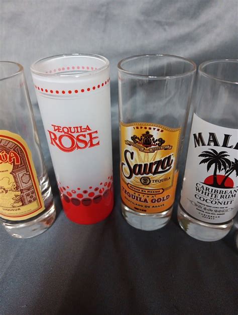 Lot Of 5 Liquor Branded Shot Glasses Malibu Kahlua Beefeater Tequila