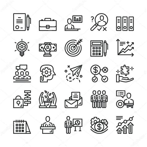 Thin Line Business Icons Set Trendy Web Icons Set Black Vector Icons