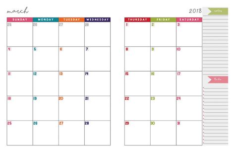 2018 Monthly Planner Free Printable Calendar 2 Page Spread
