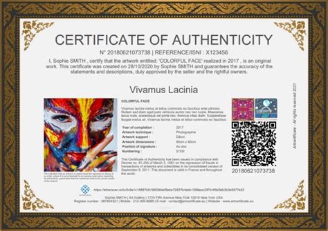 Certificate Of Authenticity Art Zarawenying