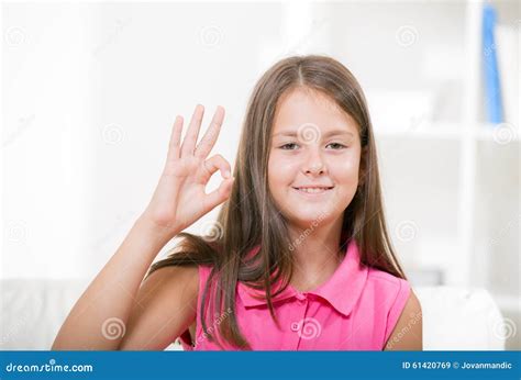 Smiling Deaf Girl Using Sign Language Stock Image Image Of Medicine