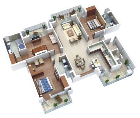 25个三居室户型装修3d布局效果图 2 设计之家