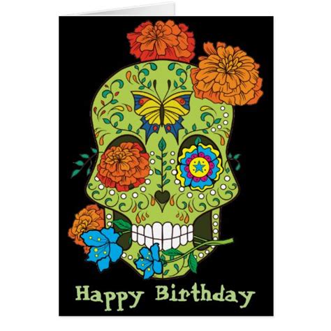 Happy Birthday Tattoo Sugar Skull Rose In Mouth Card Zazzle