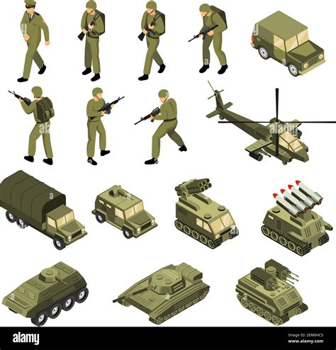 Military Vehicles Soldiers Commanders Set Of Isolated Tactical